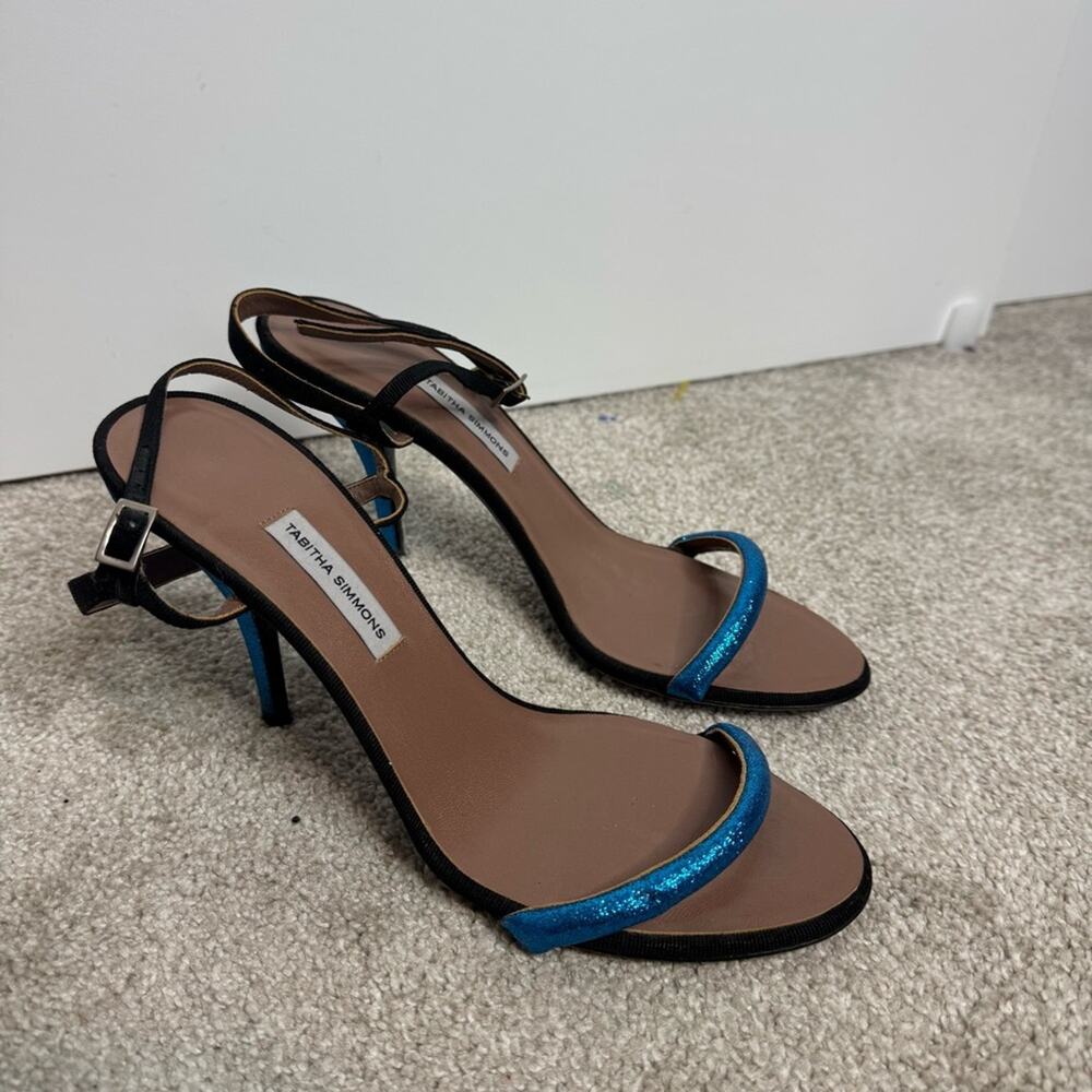 Tabitha Simmons Stingray Minimalist Sandals Ankle Strap Black Heels Size 39.5